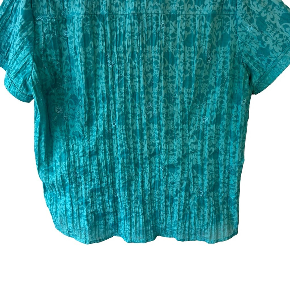 TanJay Turquoise Button-Down Embroidered Shirt Size MP Boho Office Lightweight - Picture 10 of 10